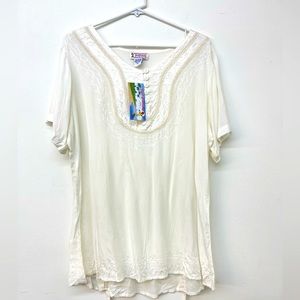Just Cruising Valencia White Embellished Beaded Lightweight Top One Size